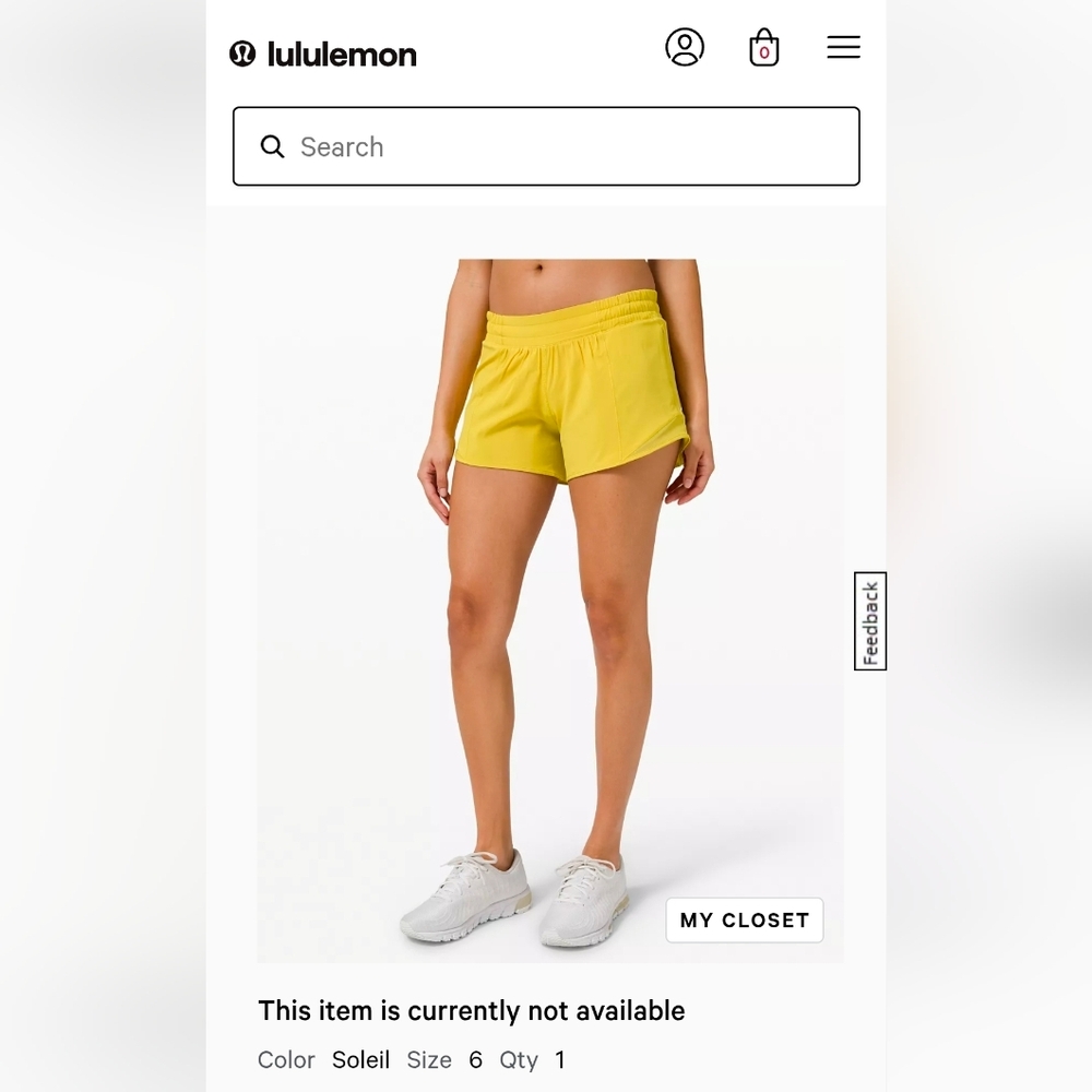 Lululelmon Hotty Hot 4" Mustard Yellow Shorts Size 6 Worn Once